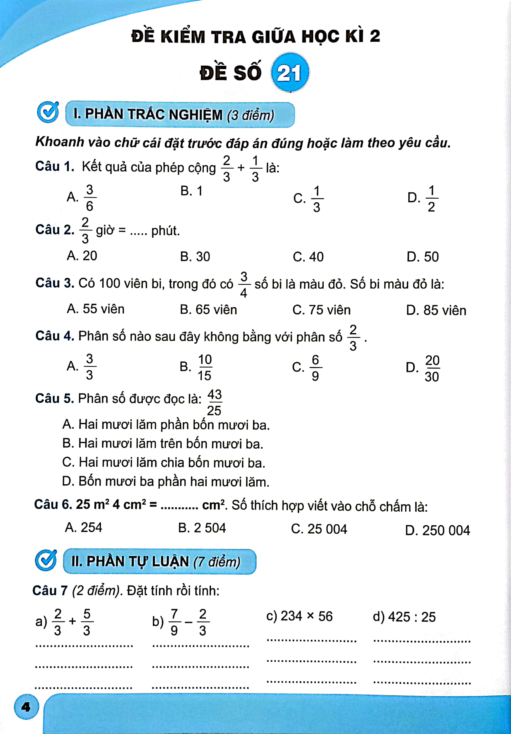 bộ bộ đề kiểm tra toán lớp 4 - tập 2 - Ảnh 5