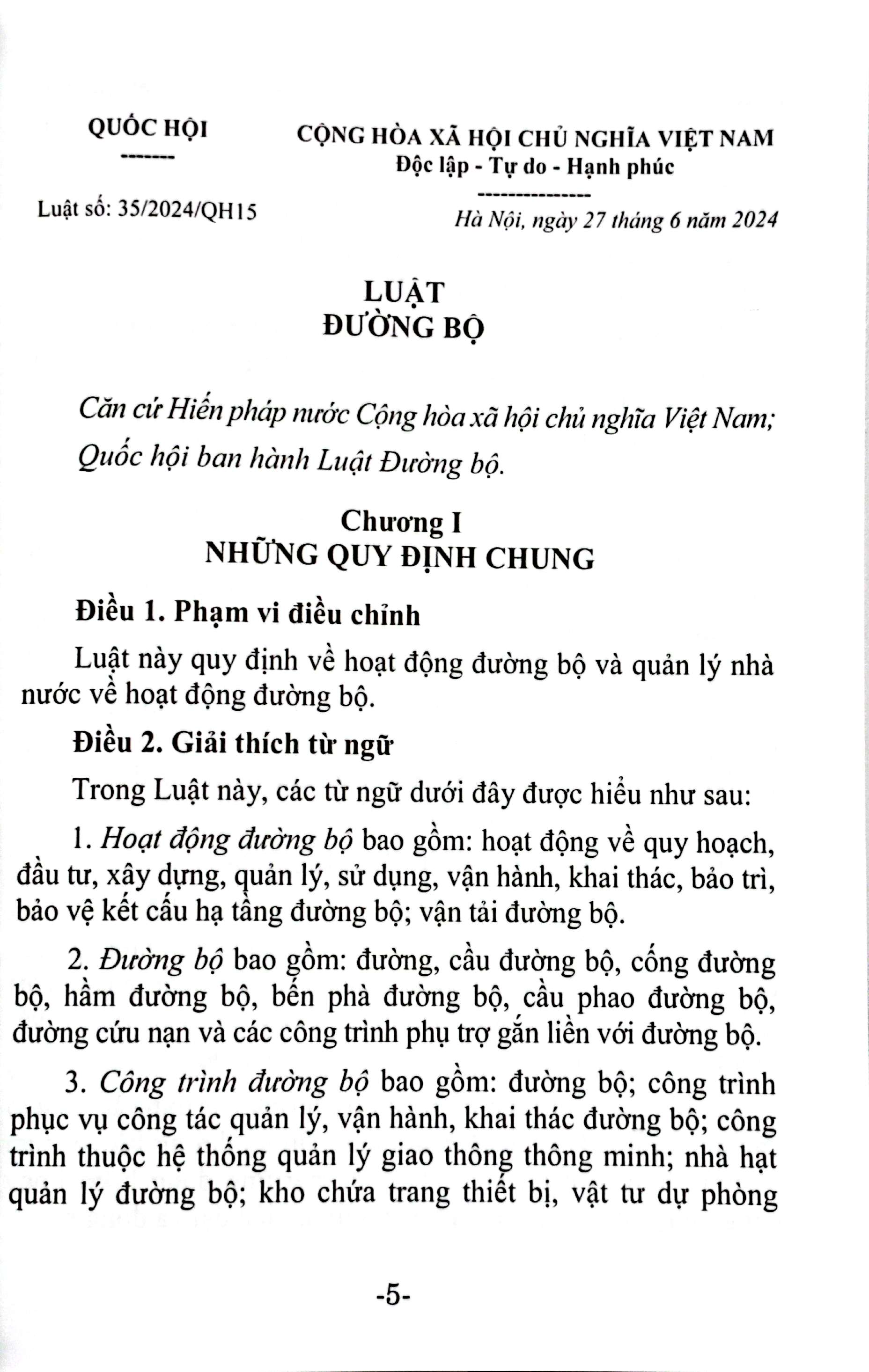 Bộ Luật Đường Bộ (Được Quốc Hội Thông Qua Ngày 27-6-2024, Có Hiệu Lực Từ Ngày 01-01-2025) - Ảnh 5