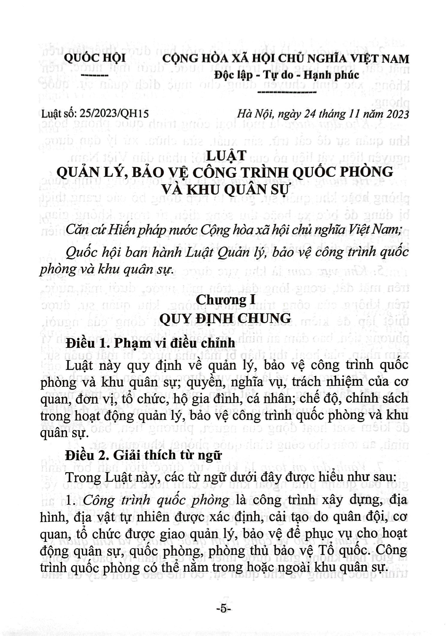 Bộ
						
										
										Luật Quản Lý, Bảo Vệ Công Trình Quốc Phòng Và Khu Quân Sự (Hiện Hành) (Được Quốc Hội Thông Qua Ngày 24/11/2023, Có Hiệu Lực Từ Ngày 01/01/2025) - Ảnh 4