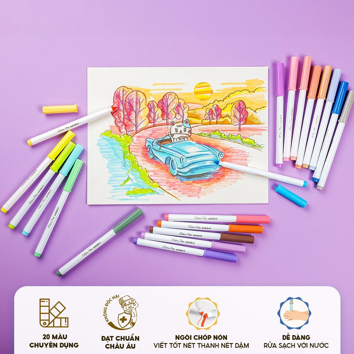 Combo Sach To Mau Xu So Mien Man + Hop 20 But Long Mau Pastel Rua Duoc Washable Fiber Pen - Ảnh 12