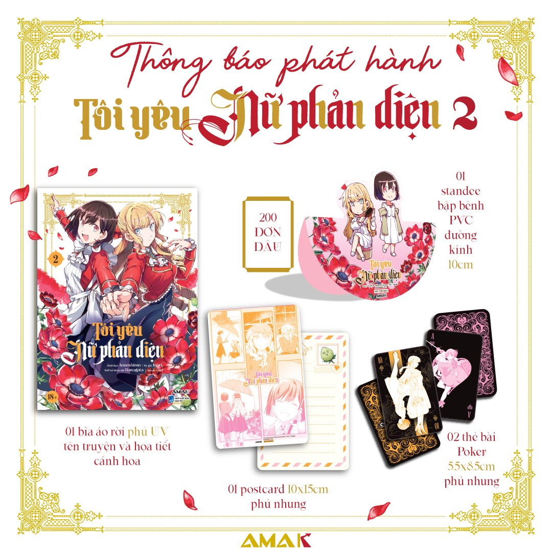 [manga] tôi yêu nữ phản diện - tập 2 - tặng kèm 1 bìa áo rời phủ uv + 1 postcard hai mặt + 2 thẻ bài poker + 1 standee pvc bập bênh - Ảnh 2