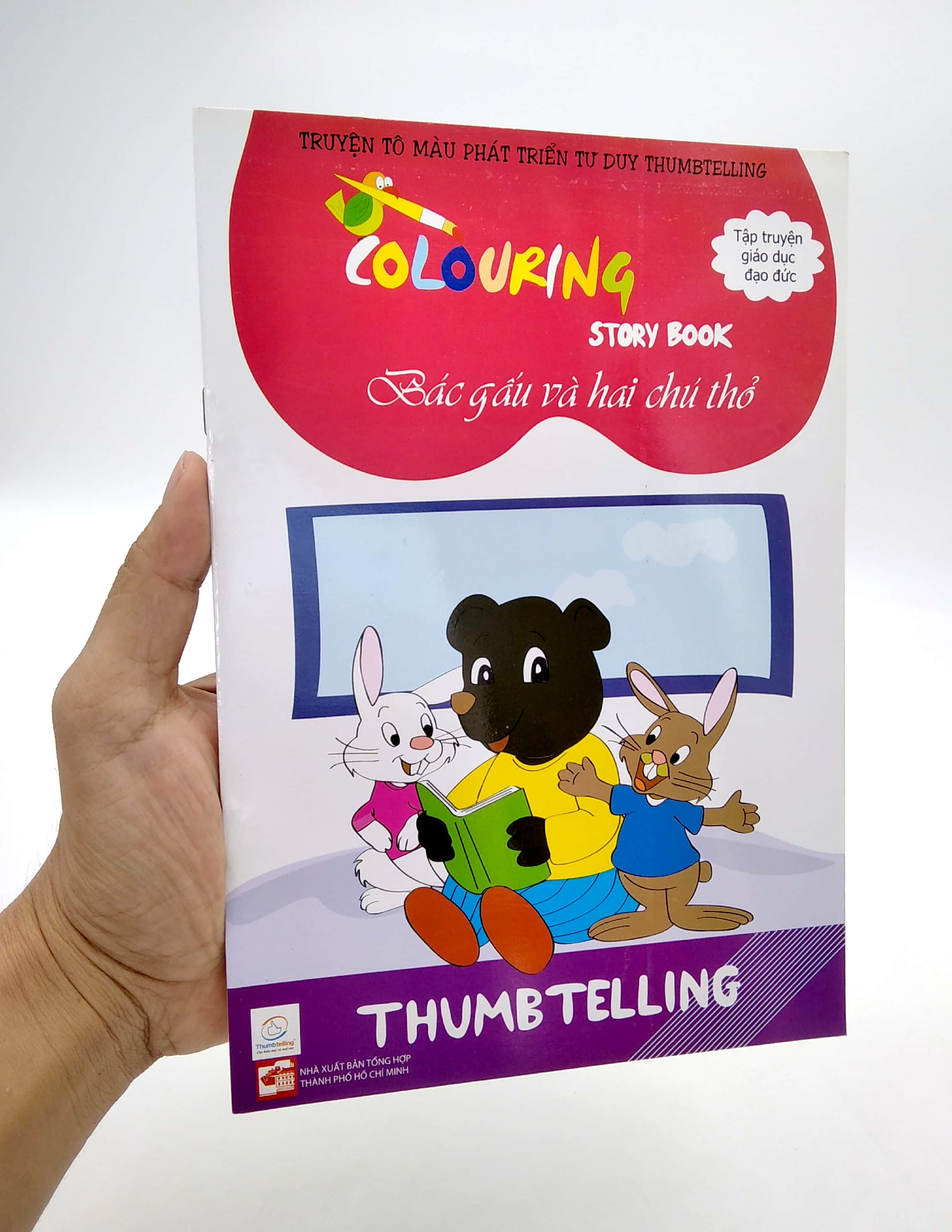 truyện tô màu phát triển tư duy thumbtelling - bác gấu và hai chú thỏ - Ảnh 7