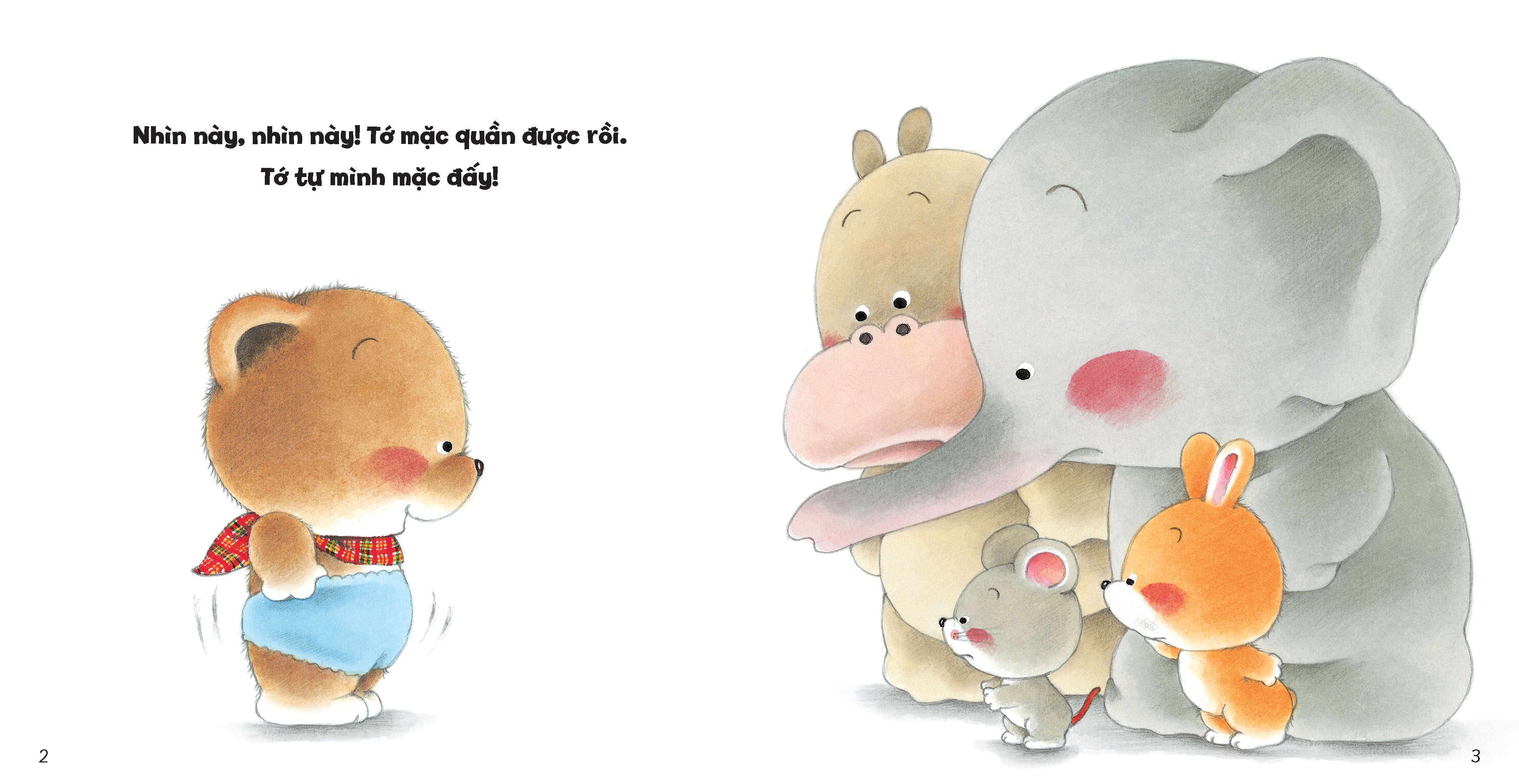 tủ sách ehon cho bé - bé mặc quần được rồi! - bìa cứng - Ảnh 3